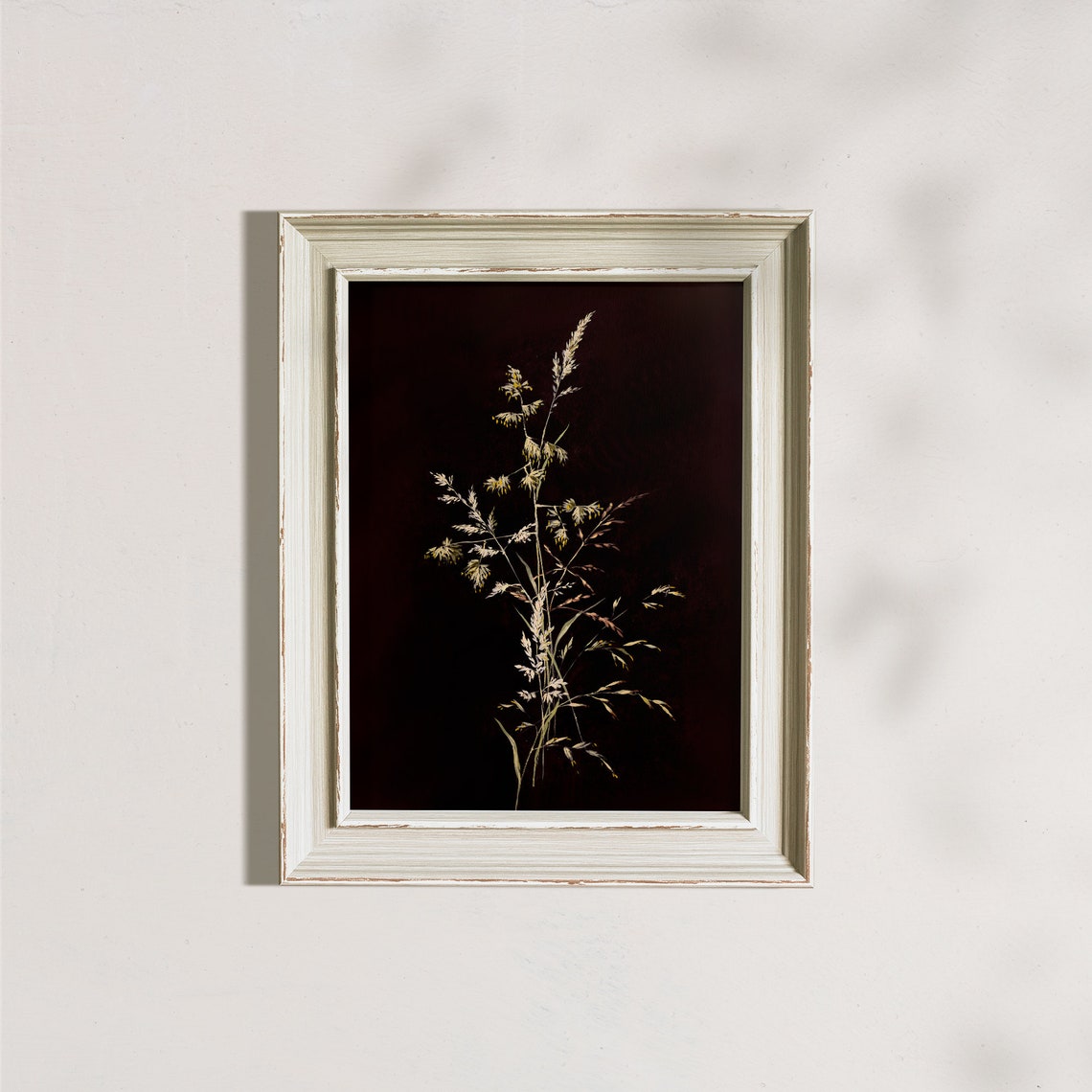 Golden Wild Grasses Dark Botanical Moody Floral Antique Print - Image 5