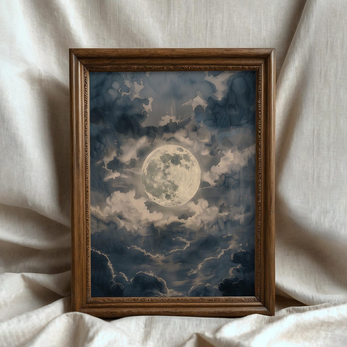 Full Moon in Cloudy Night Sky Dark Moody Lunar Painting Poster - Image 5