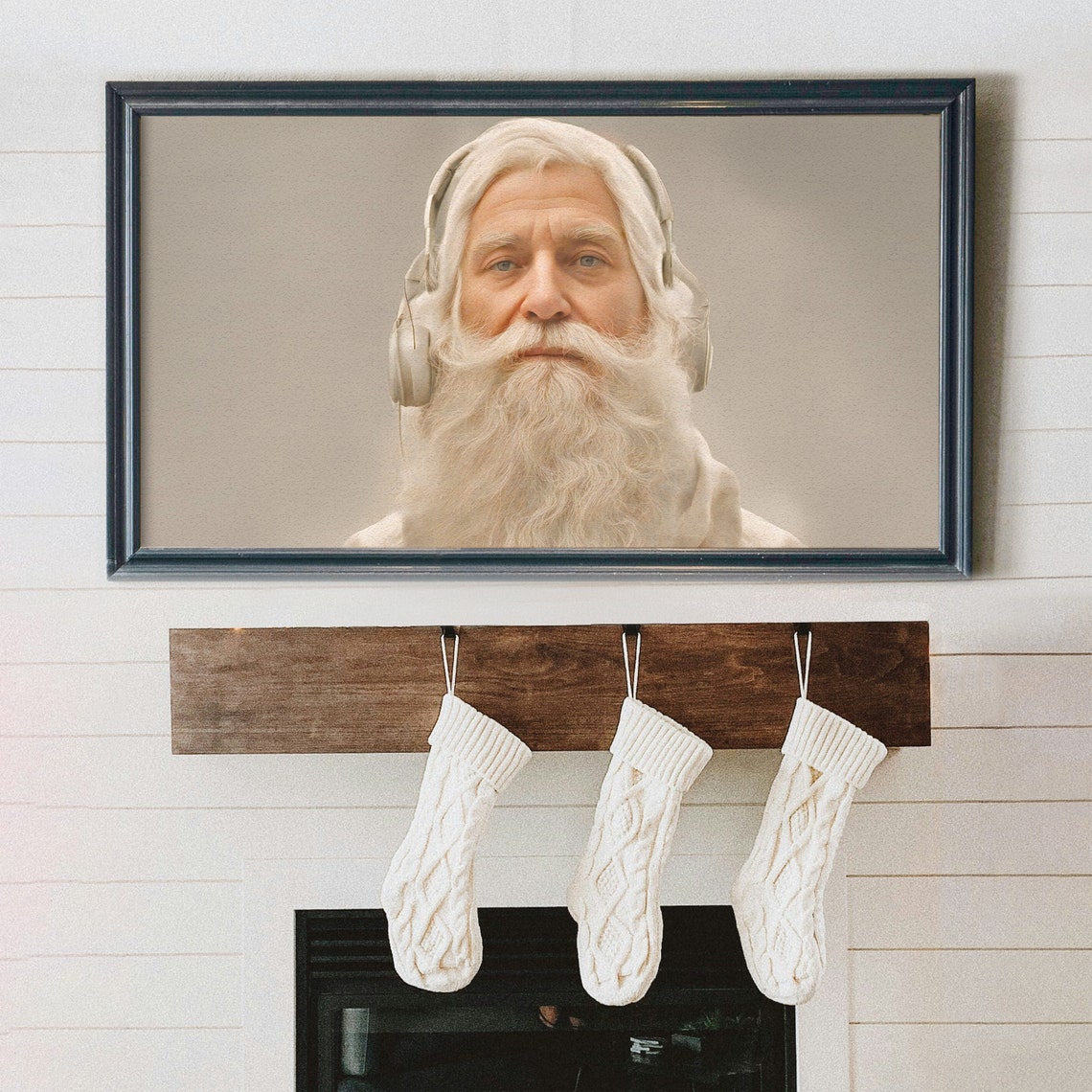 Funny Santa Claus Wearing Headphones Modern Christmas Portrait Poster - Image 4