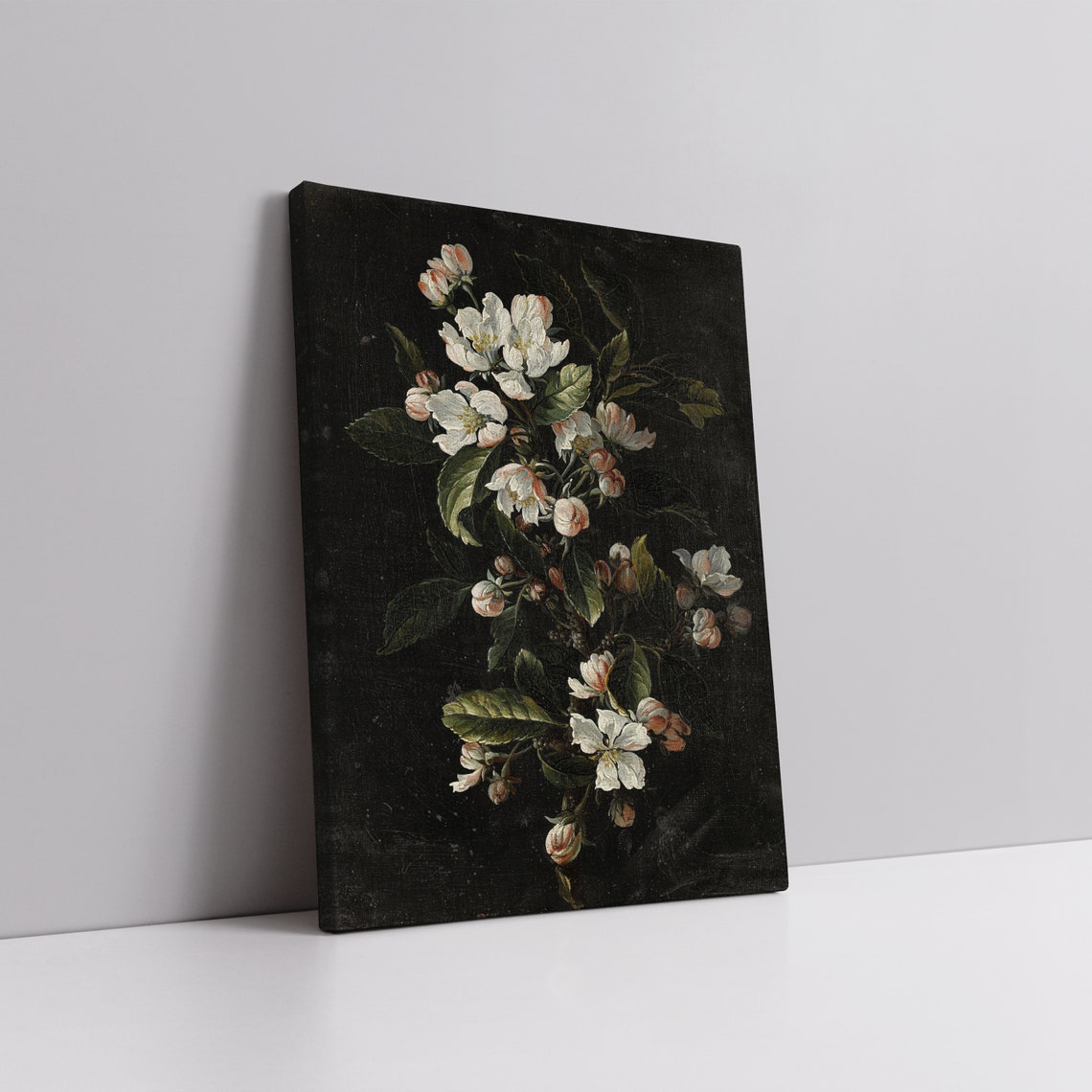 White Apple Blossoms on Dark Background Vintage Botanical Poster - Image 4