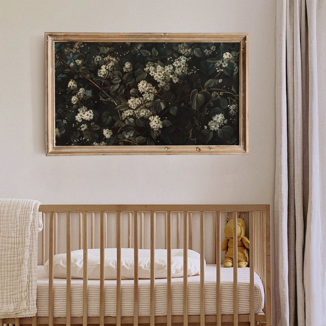 White Flower Landscape Frame Tv Art Vintage Wildflower Meadow Painting Tv Art Dark Moody Floral Screensaver French Country Decor - Image 3