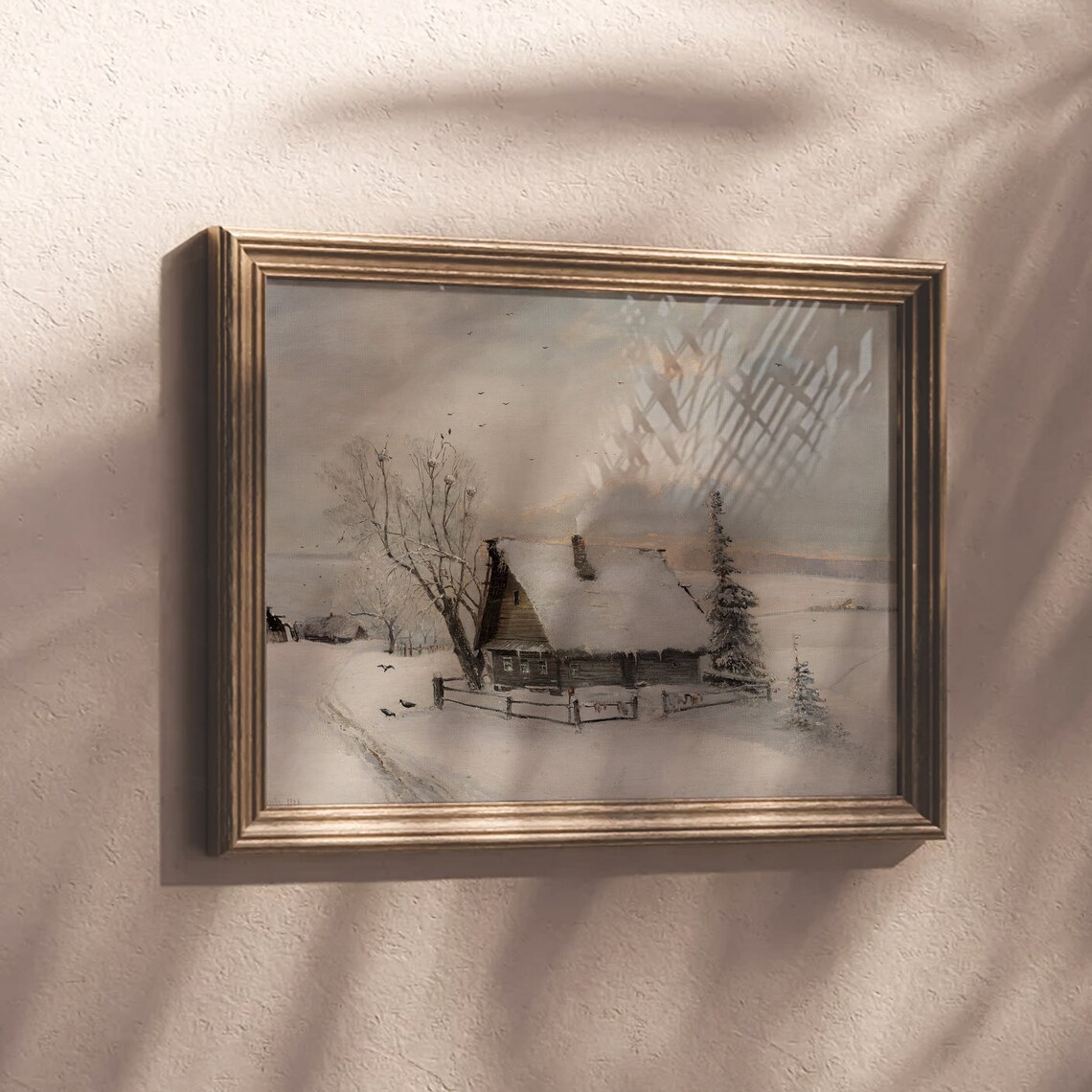 Snow Covered Cottage Vintage Winter Oil Painting Rustic Poster - Image 4