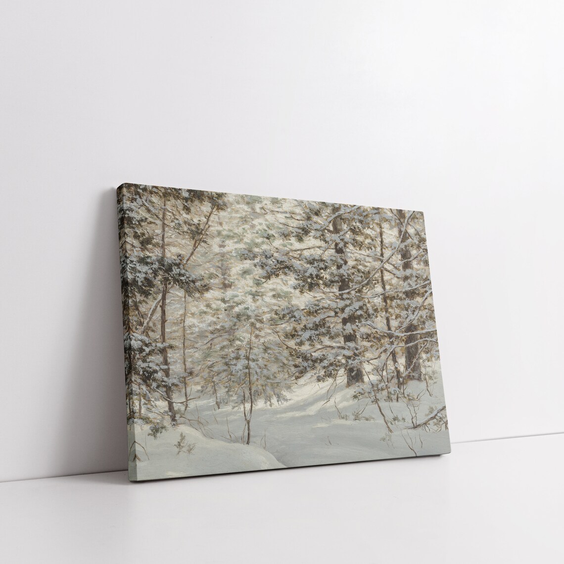 Muted Snowy Pine Forest Vintage Winter Landscape Painting Poster - Image 3