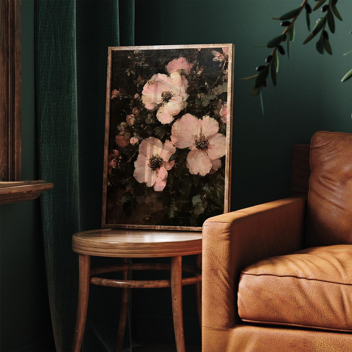 Vintage Pink Wild Roses Oval Frame Dark Botanical Flower Art Poster - Image 8