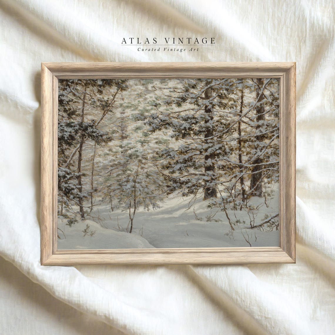 Muted Snowy Pine Forest Vintage Winter Landscape Painting Poster