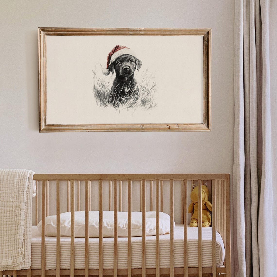Black Puppy In Santa Hat Sketch Frame Tv Art Nursery Christmas Decor Cute Baby Dog Drawing Tv Art Vintage Animal Xmas Screensaver - Image 6