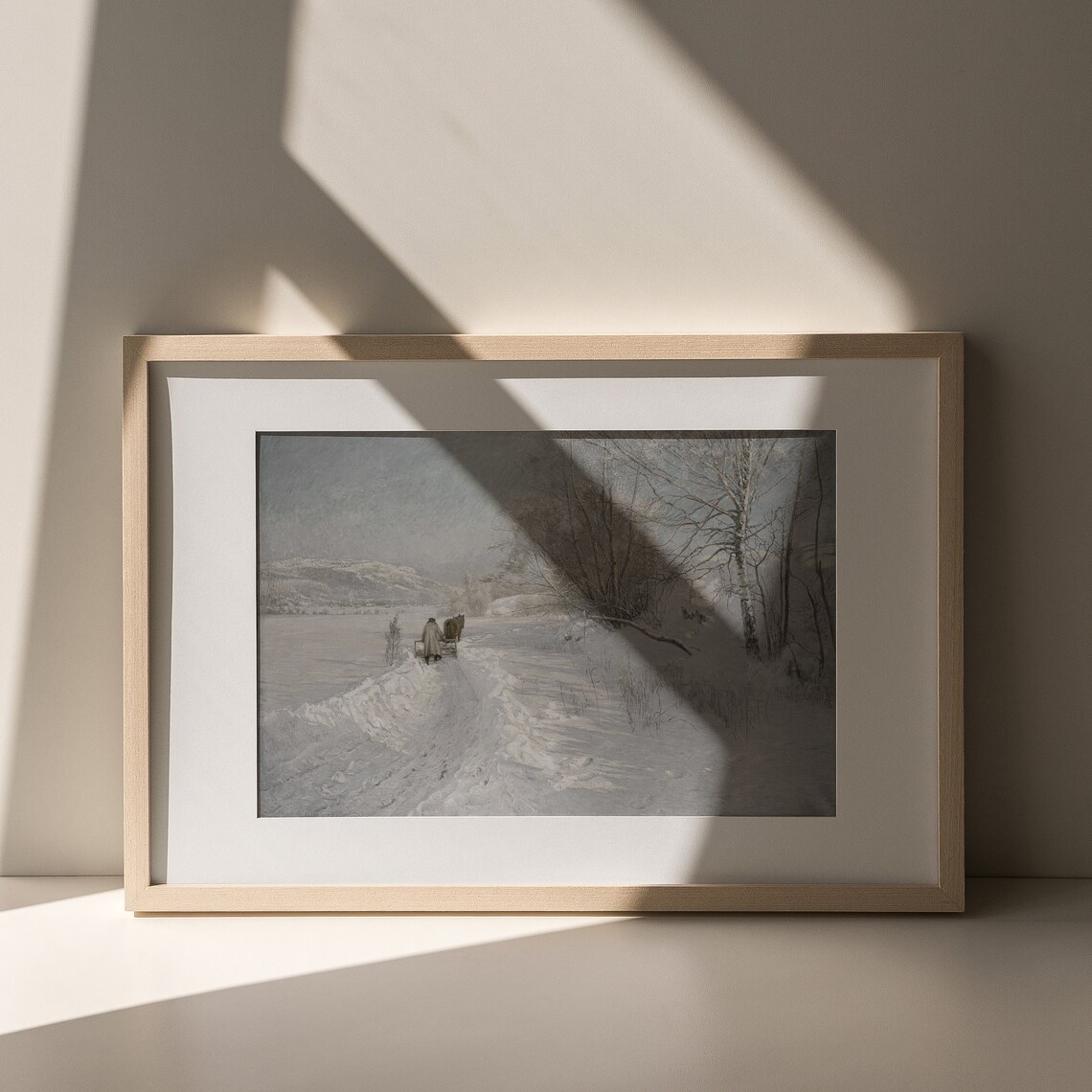 Winter Horse and Traveler on Snowy Path Vintage Moody Landscape Poster - Image 6