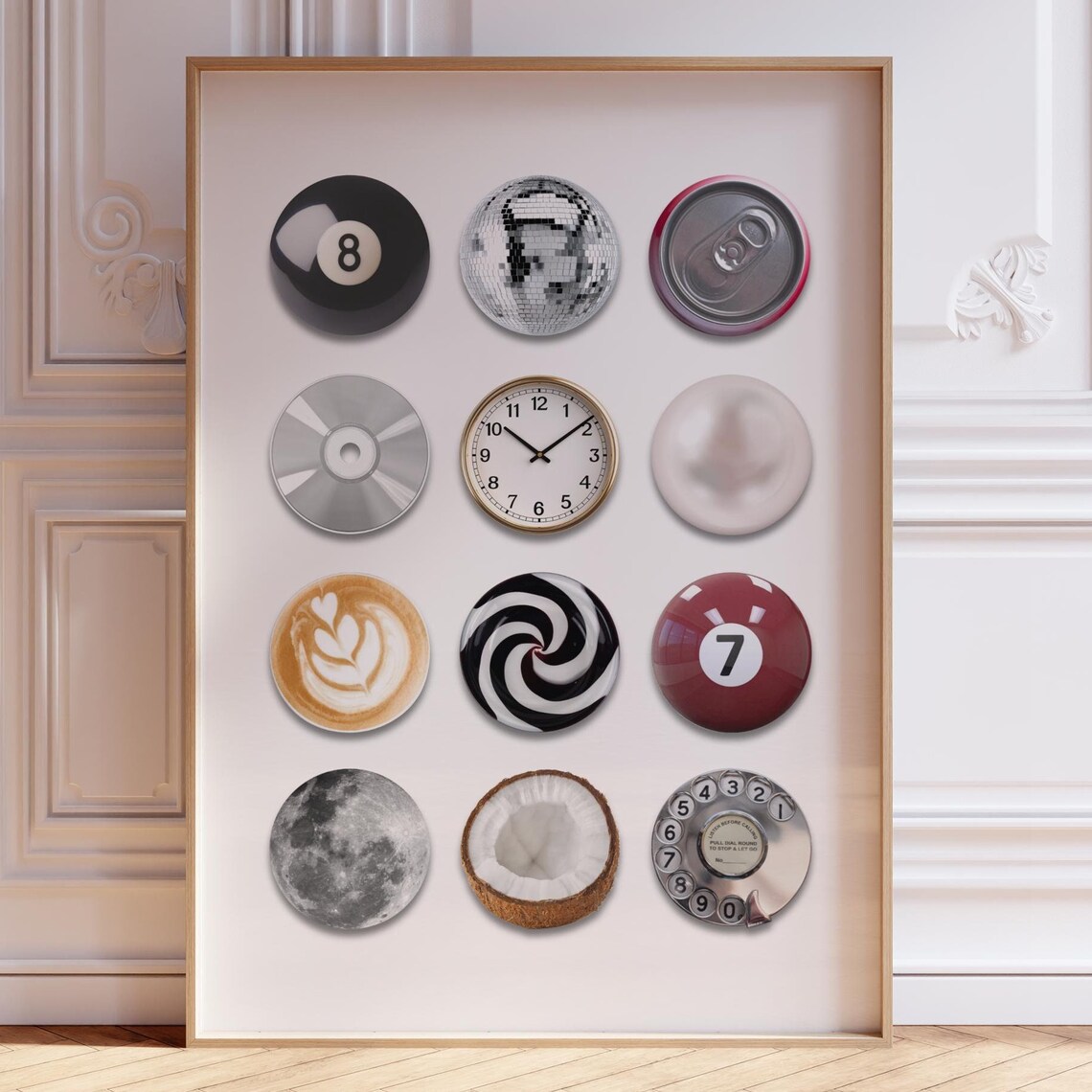 Retro Circles Collage Disco 8 Ball Vintage Objects Art Print
