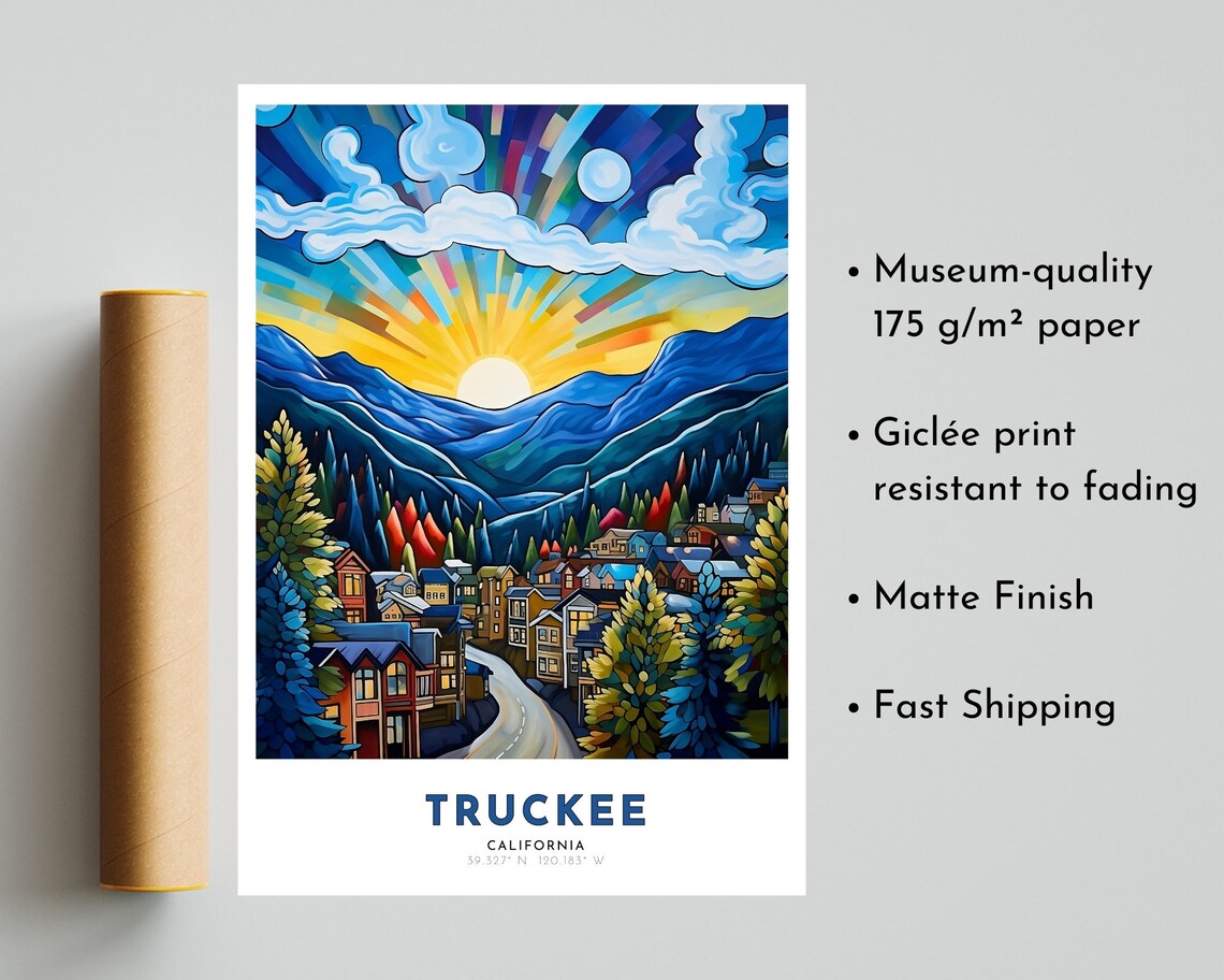 Truckee California Sunrise Mountain Town Colorful Travel Poster - Image 5