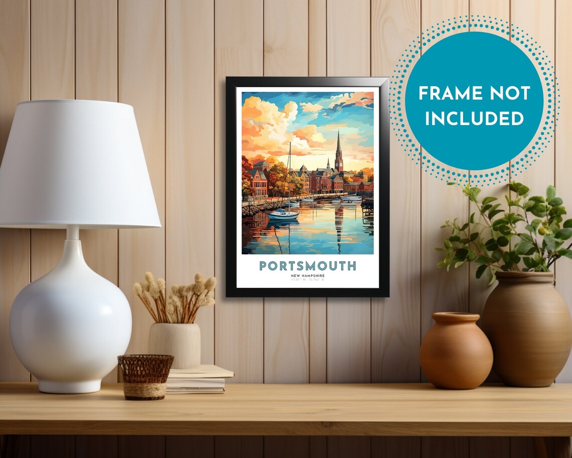 Portsmouth New Hampshire Harbor Sunset Sailboat Travel Poster - Image 3