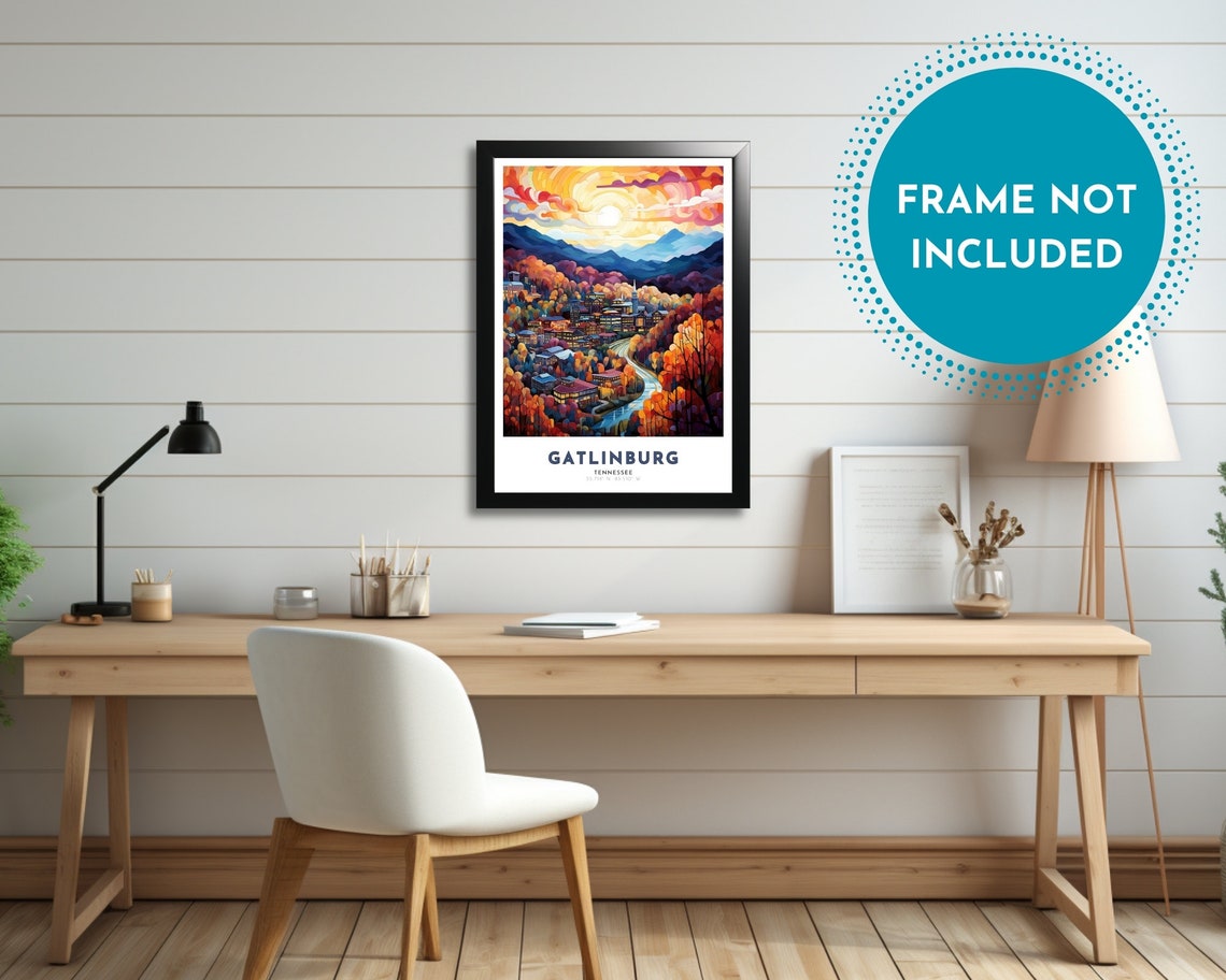 Gatlinburg Tennessee Art Nouveau Travel Poster Gatlinburg Print Gatlinburg Wall Art Gatlinburg Painting Gatlinburg Gift Tennessee Print - Image 2