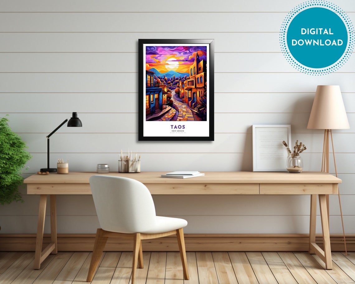 Taos Travel Poster Of New Mexico Art Nouveau Gift For Lovers Of Taos New Mexico Wall Art Decor Of Painting - Image 2