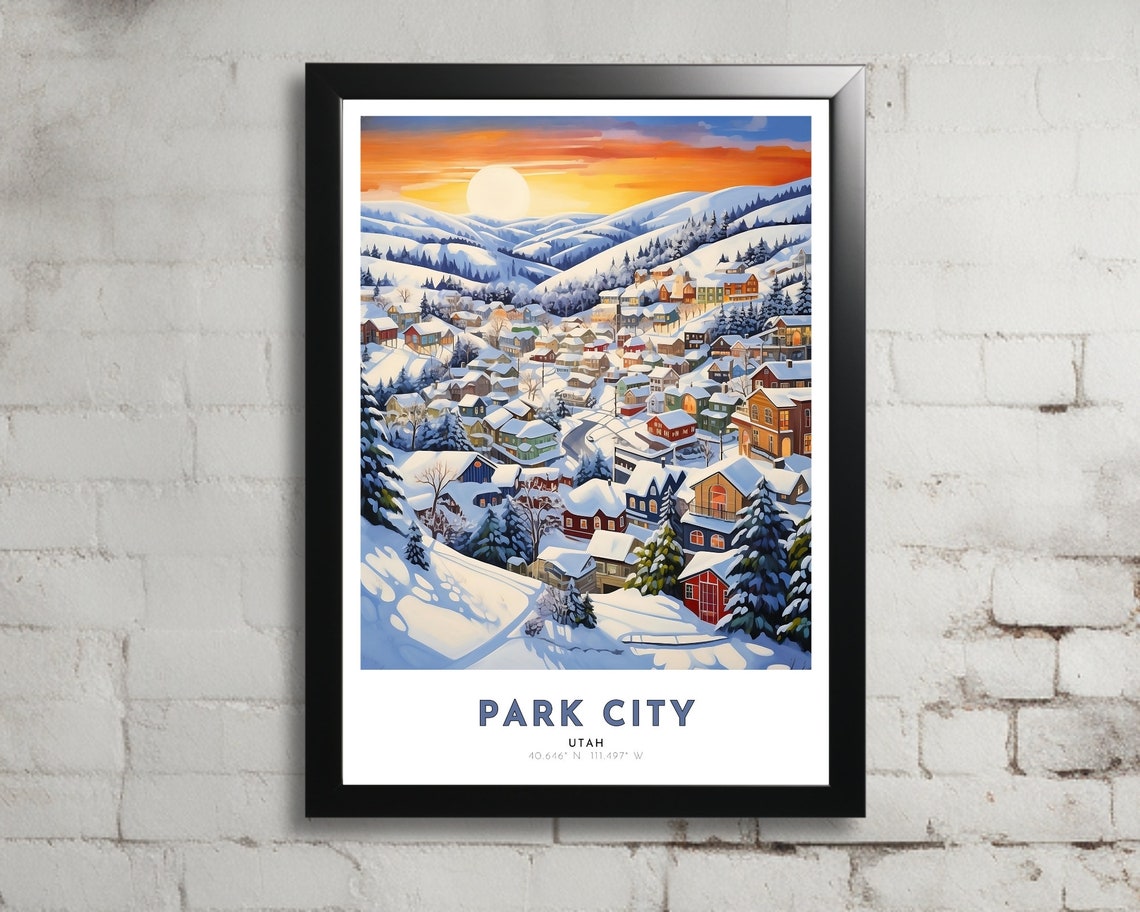 Park City Travel Poster Of Utah Art Nouveau Gift For Lovers Of Park City Utah Wall Art Decor Of Park City Painting