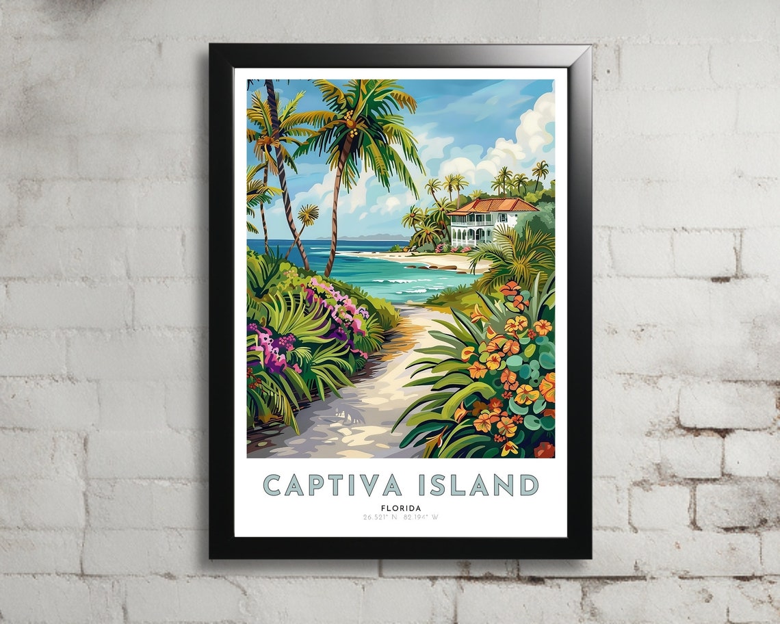 Captiva Island Florida Beach Palms Turquoise Water Travel Poster