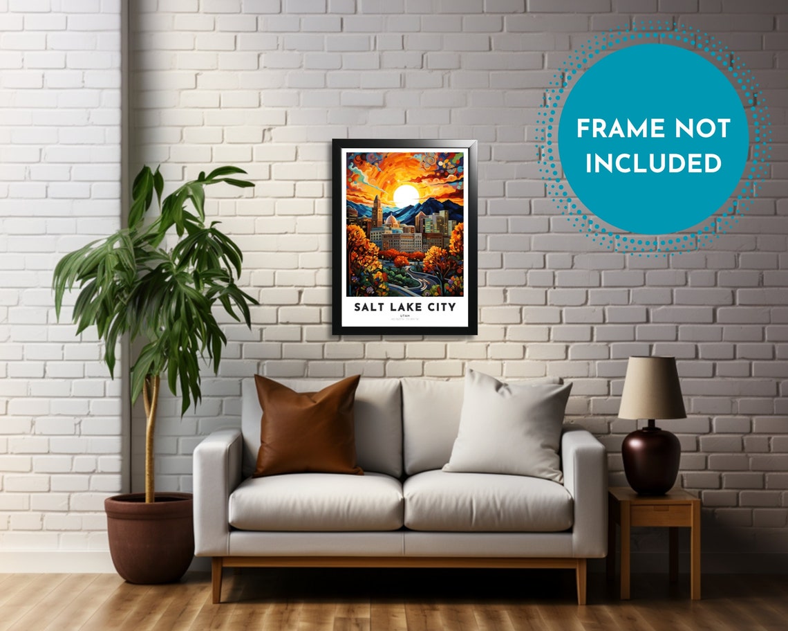 Salt Lake City Travel Poster Of Utah Art Nouveau Gift For Lovers Of Salt Lake City Utah Wall Art Decor Print Of Great Salt Lake Painting - Image 4