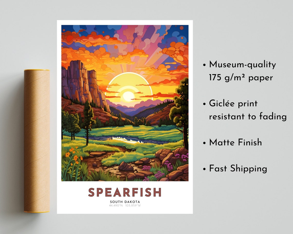 Spearfish South Dakota Canyon Sunset Vibrant Travel Wall Poster - Image 5