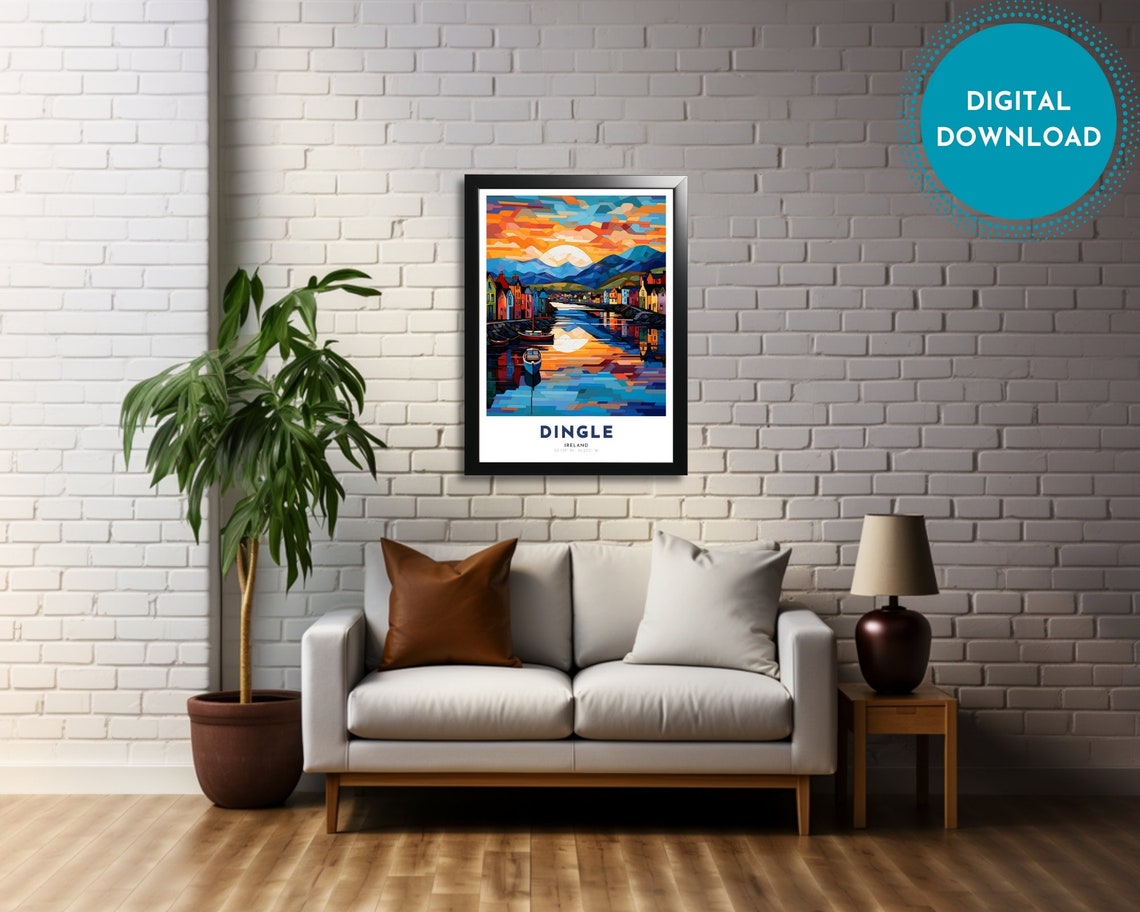 Dingle Ireland Sunset Harbor Mountains Stained Glass Travel Poster - Image 4