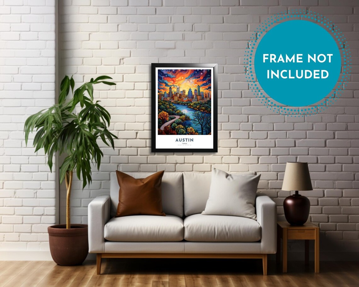 Austin Texas Skyline Sunset River Swirling Sky Travel Poster - Image 3
