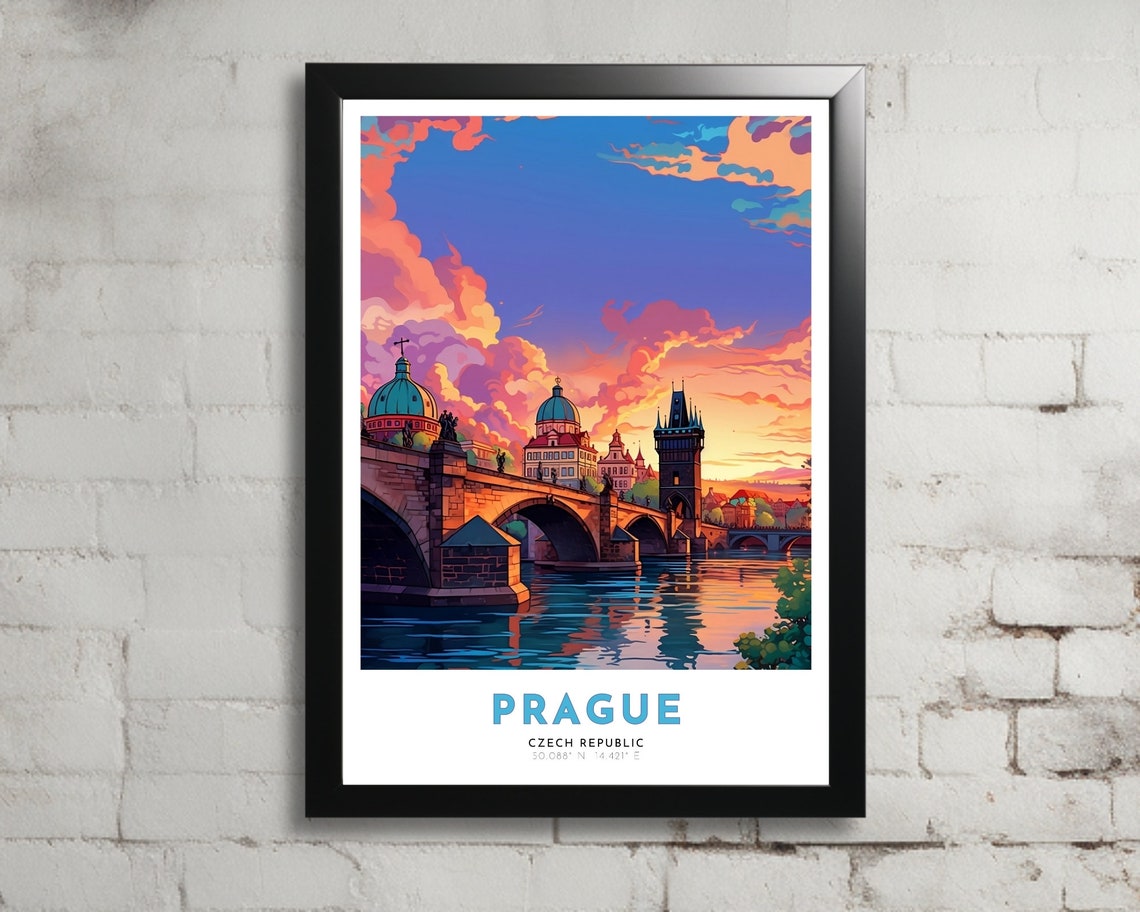 Prague Travel Poster Of Czech Republic Art Nouveau Gift For Lovers Of Prague Czechia Wall Art Decor Of Prague Painting