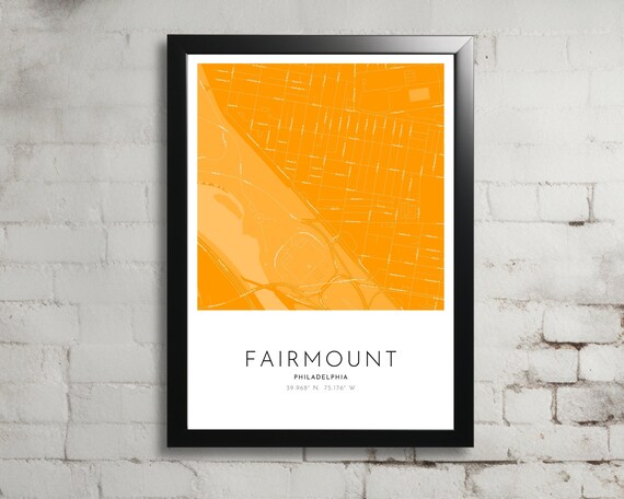 Fairmount Philadelphia Orange Street Map Modern City Art Poster