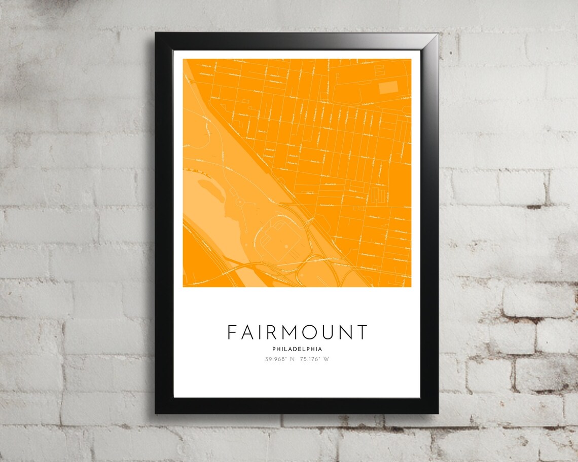 Fairmount Philadelphia Orange Street Map Modern City Art Poster
