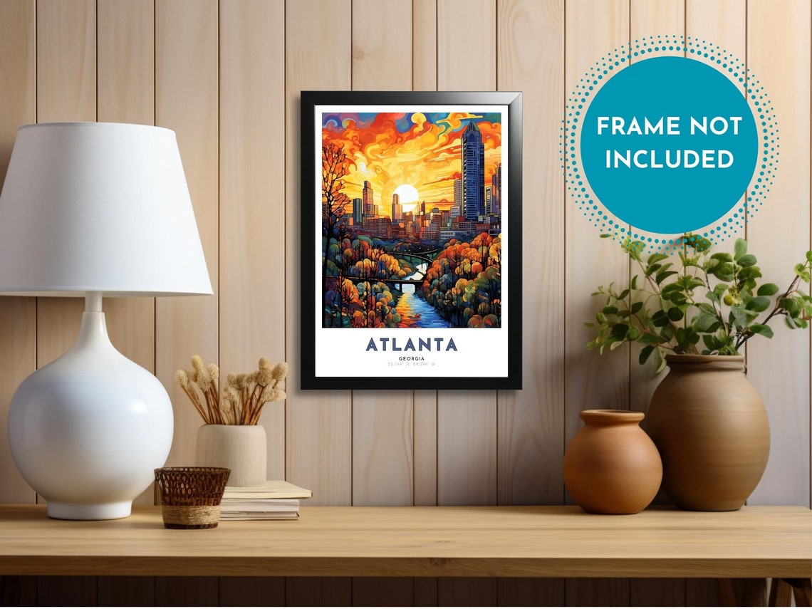 Atlanta Georgia Sunset Skyline River Cityscape Art Nouveau Poster - Image 4