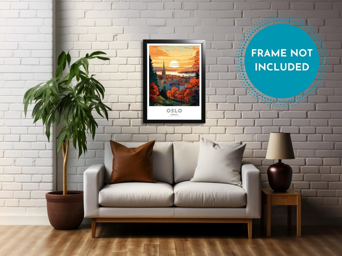 Oslo Norway Autumn Foliage Sunset Waterfront City Art Poster - Image 3