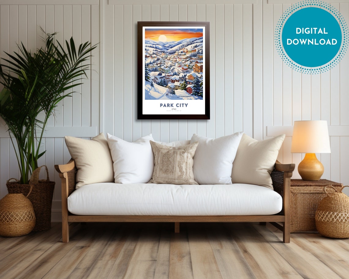 Park City Utah Snowy Mountain Town Sunrise Winter Art Poster - Image 3