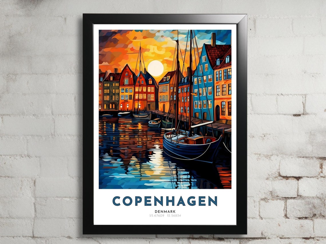 Copenhagen Denmark Nyhavn Harbor Colorful Houses Sunset Poster