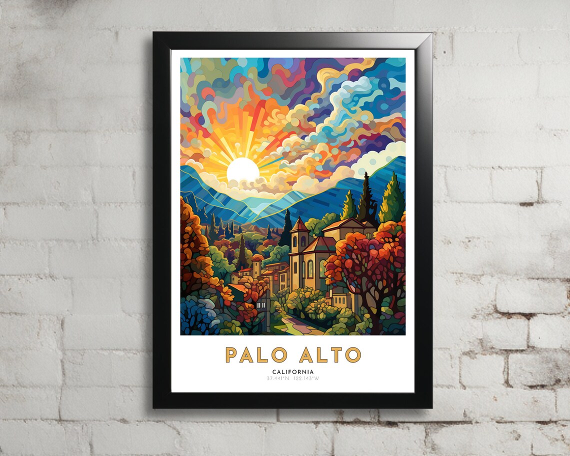 Palo Alto California Sunrise Hills Mission Style Travel Poster