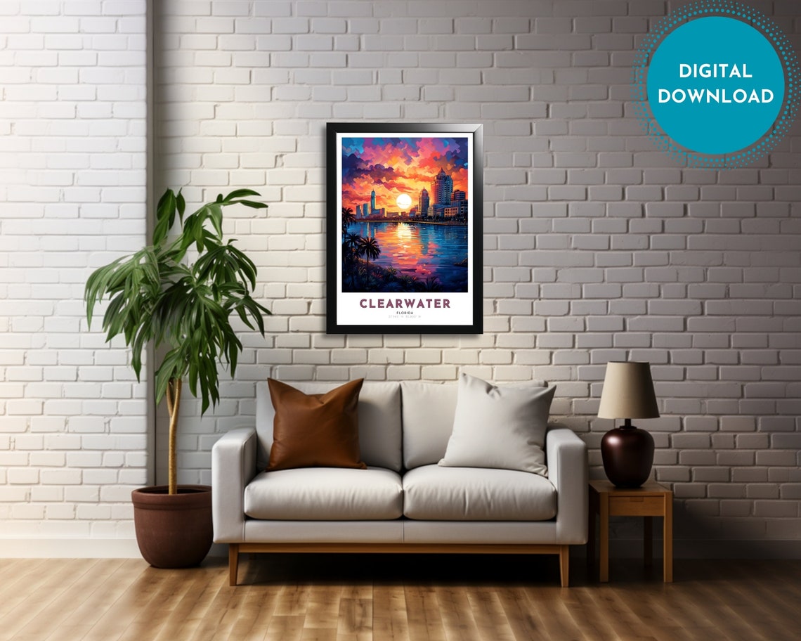 Clearwater Travel Poster Of Florida Art Nouveau Gift For Lovers Of Clearwater Florida Wall Art Decor Of Florida Painting - Image 4