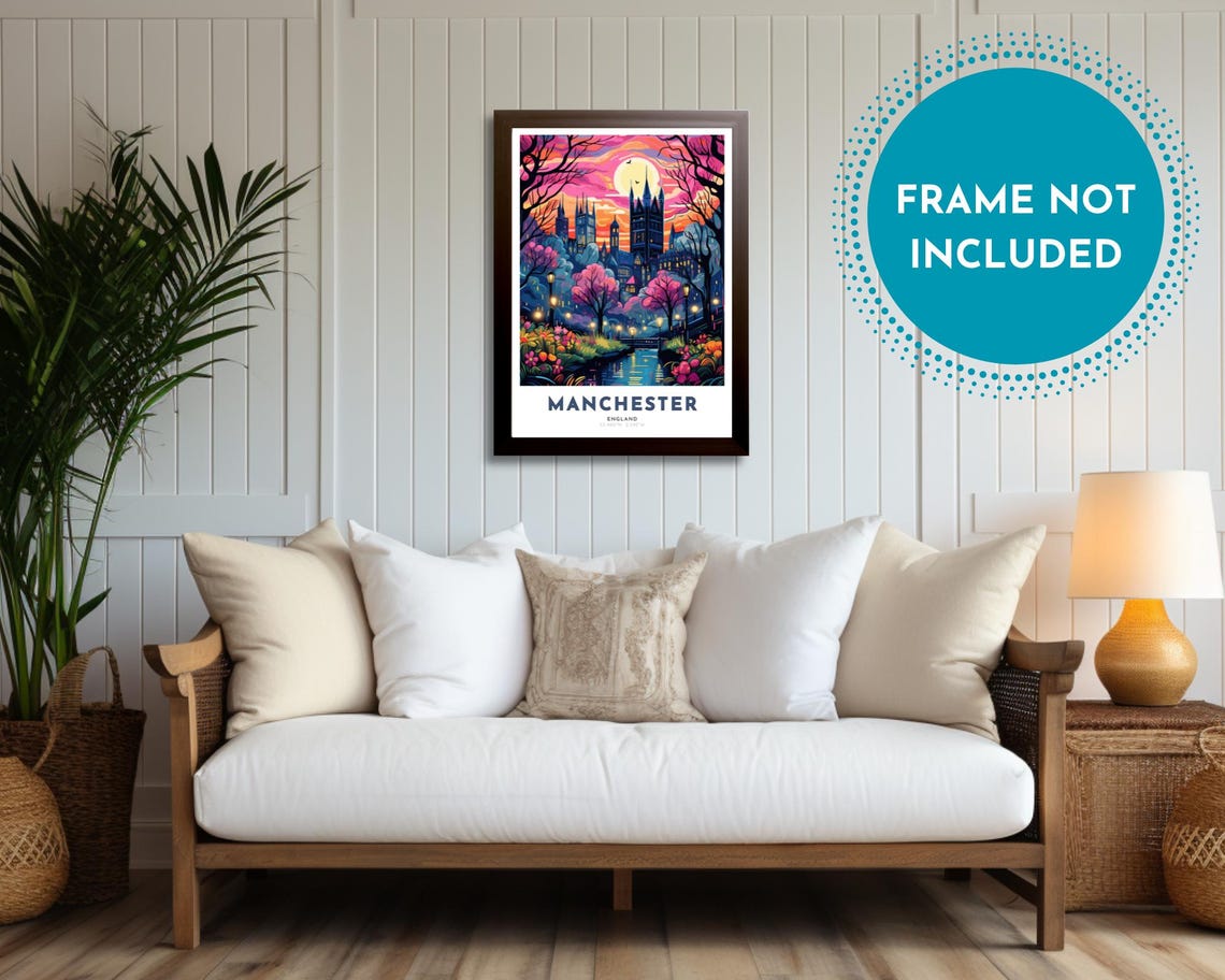 Manchester Travel Poster Of England Art Nouveau Gift For Lovers Of Manchester England Wall Art Decor Print Of Pennines Painting - Image 2