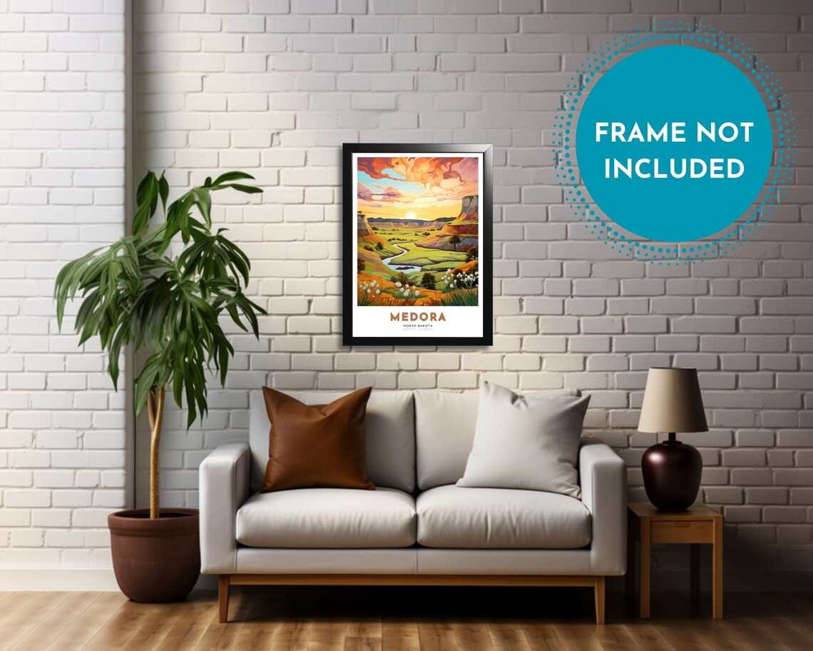 Medora North Dakota Badlands River Canyon Sunset Travel Poster - Image 4