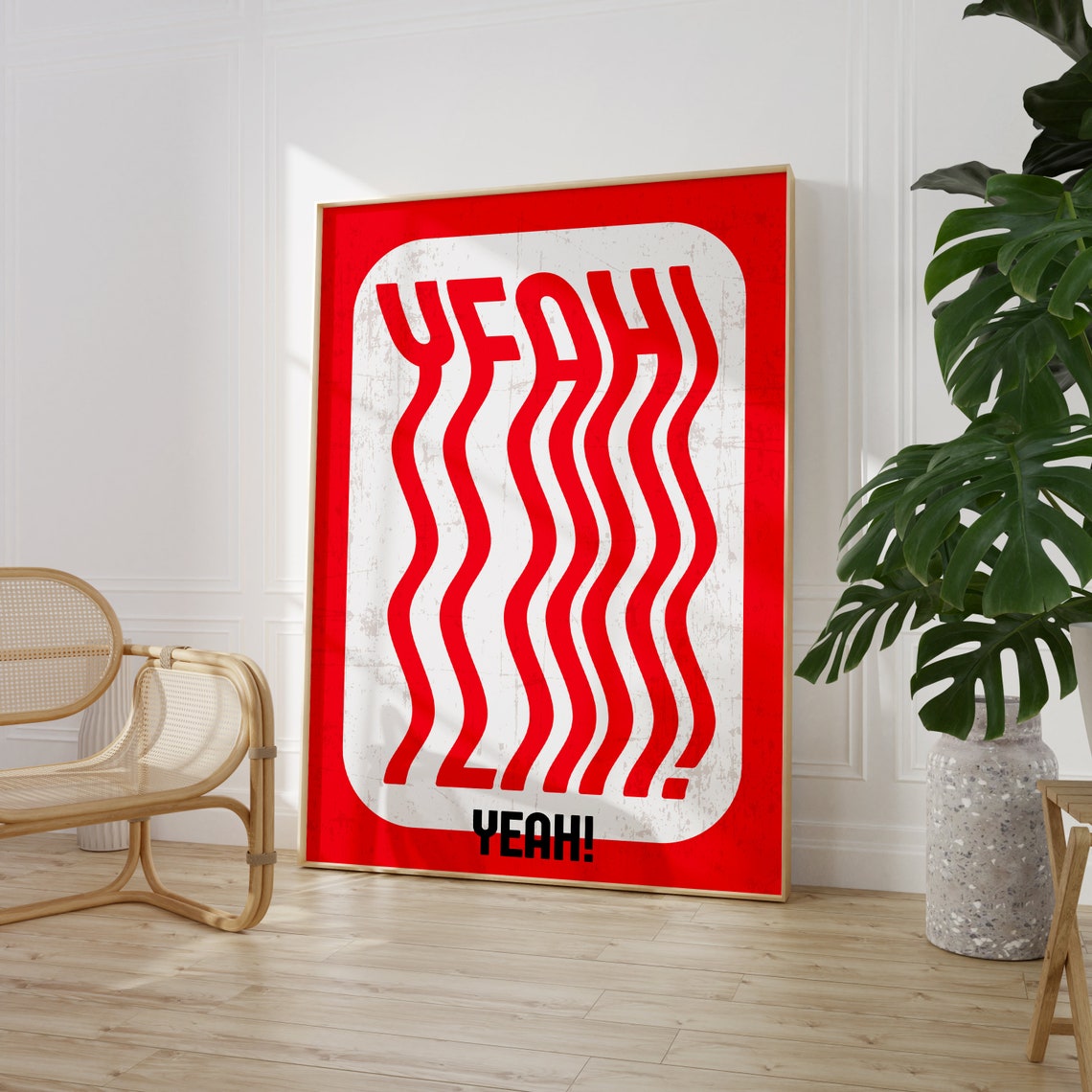 Yeah Exclamation Wavy Red Letters Retro Pop Typography Quote Poster - Image 3