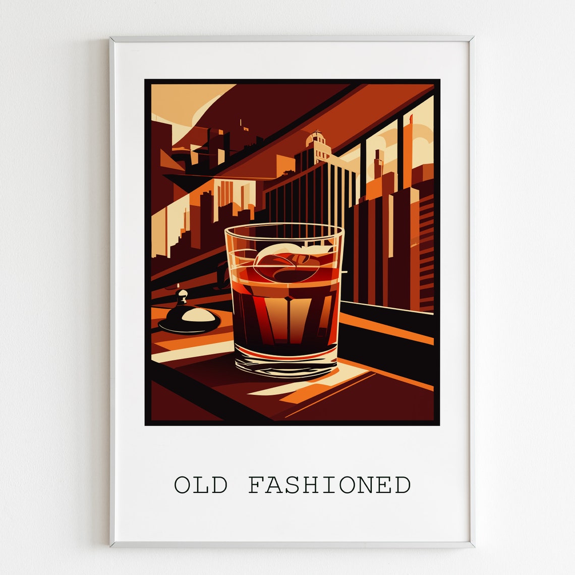 Old Fashioned Cocktail Illustration Vintage Bar City Night Poster - Image 4
