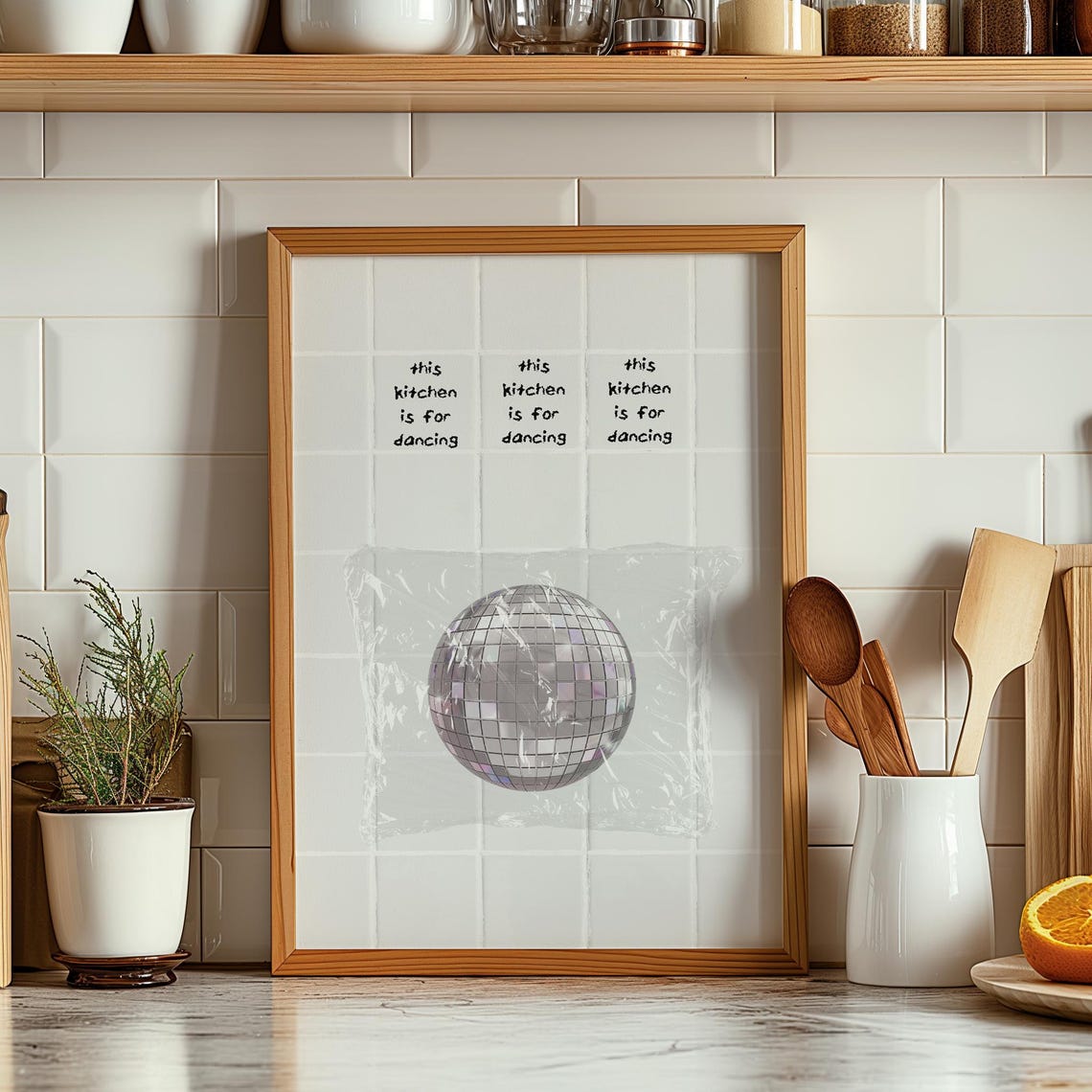 This Kitchen Is for Dancing Disco Ball Retro Party Kitchen Poster