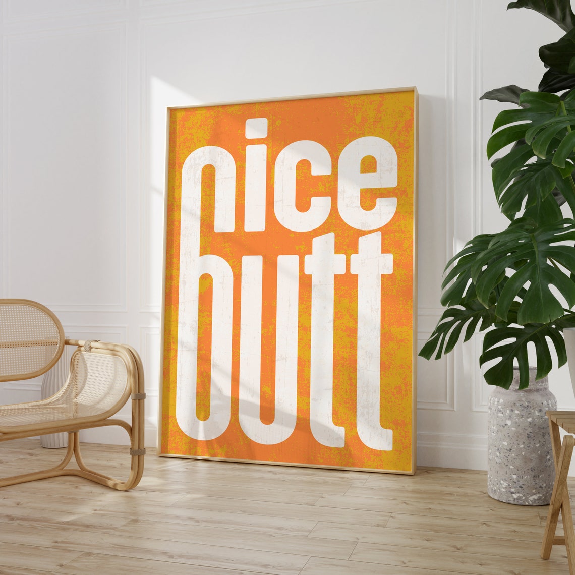 Nice Butt Cheeky Typography Orange Bathroom Quote Art Poster - Image 4