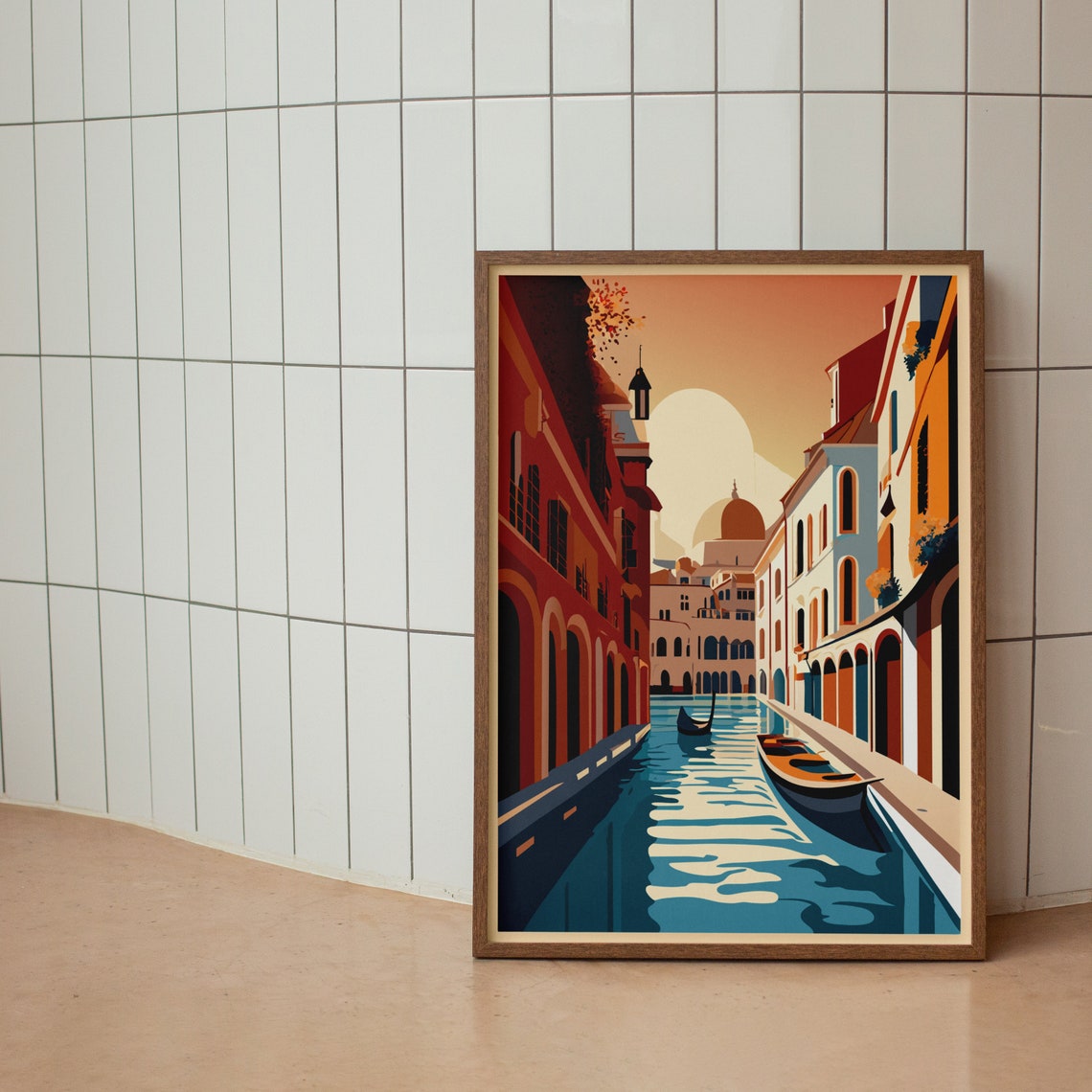 Venice Grand Canal Gondola Sunset Illustration Travel Poster - Image 2