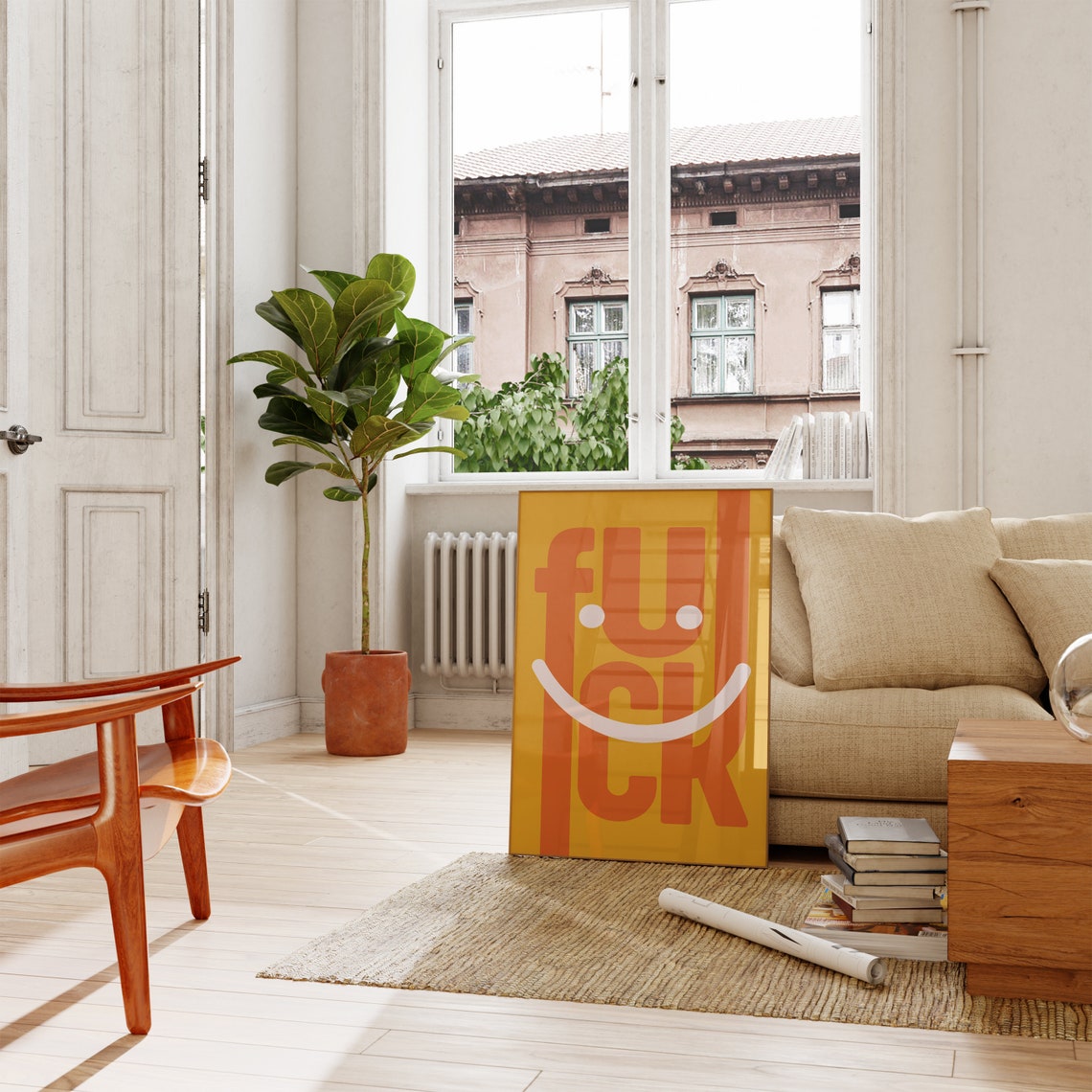 Sassy Smiley Face Swear Word Cheerful Yellow Retro Wall Poster - Image 4