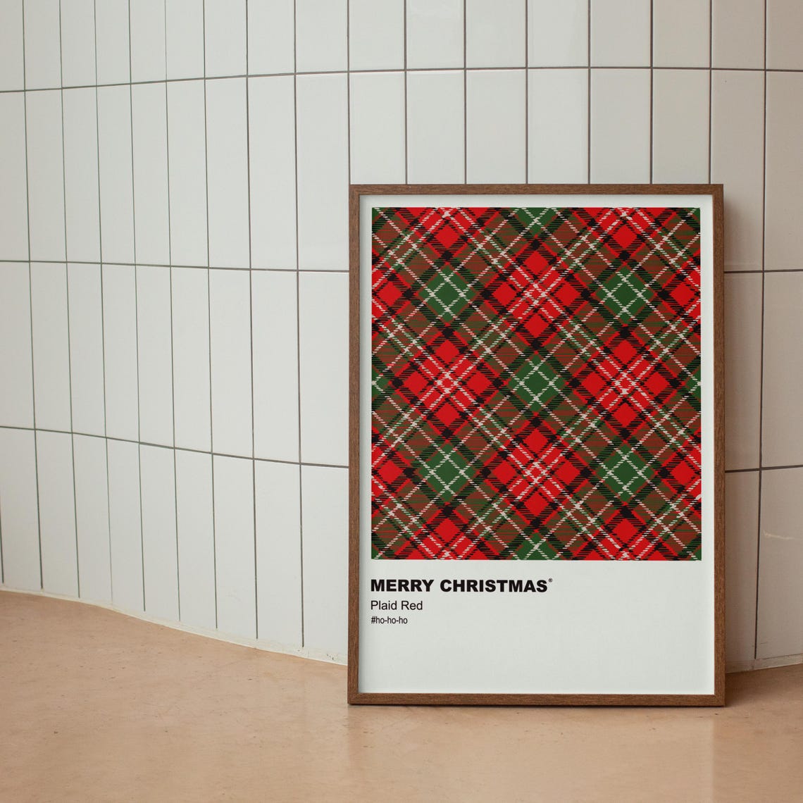 Red Plaid Pattern Merry Christmas Minimalist Holiday Wall Art - Image 2
