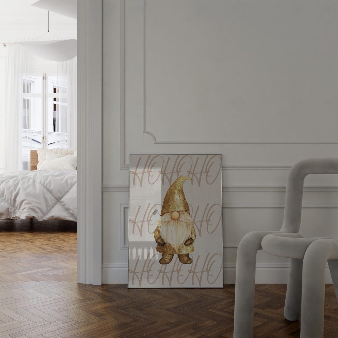 Gold Glitter Christmas Gnome Ho Ho Ho Holiday Style Wall Poster - Image 5