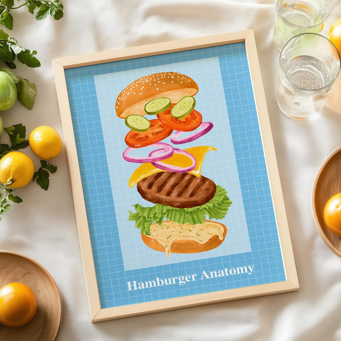 Hamburger Anatomy Exploded Burger Food Illustration Wall Art - Image 9