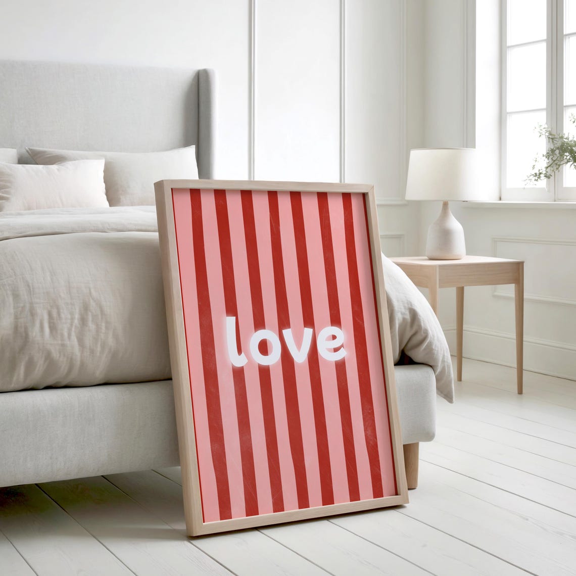 Love Red Stripe Typography Poster Bold Retro Valentine Wall Design