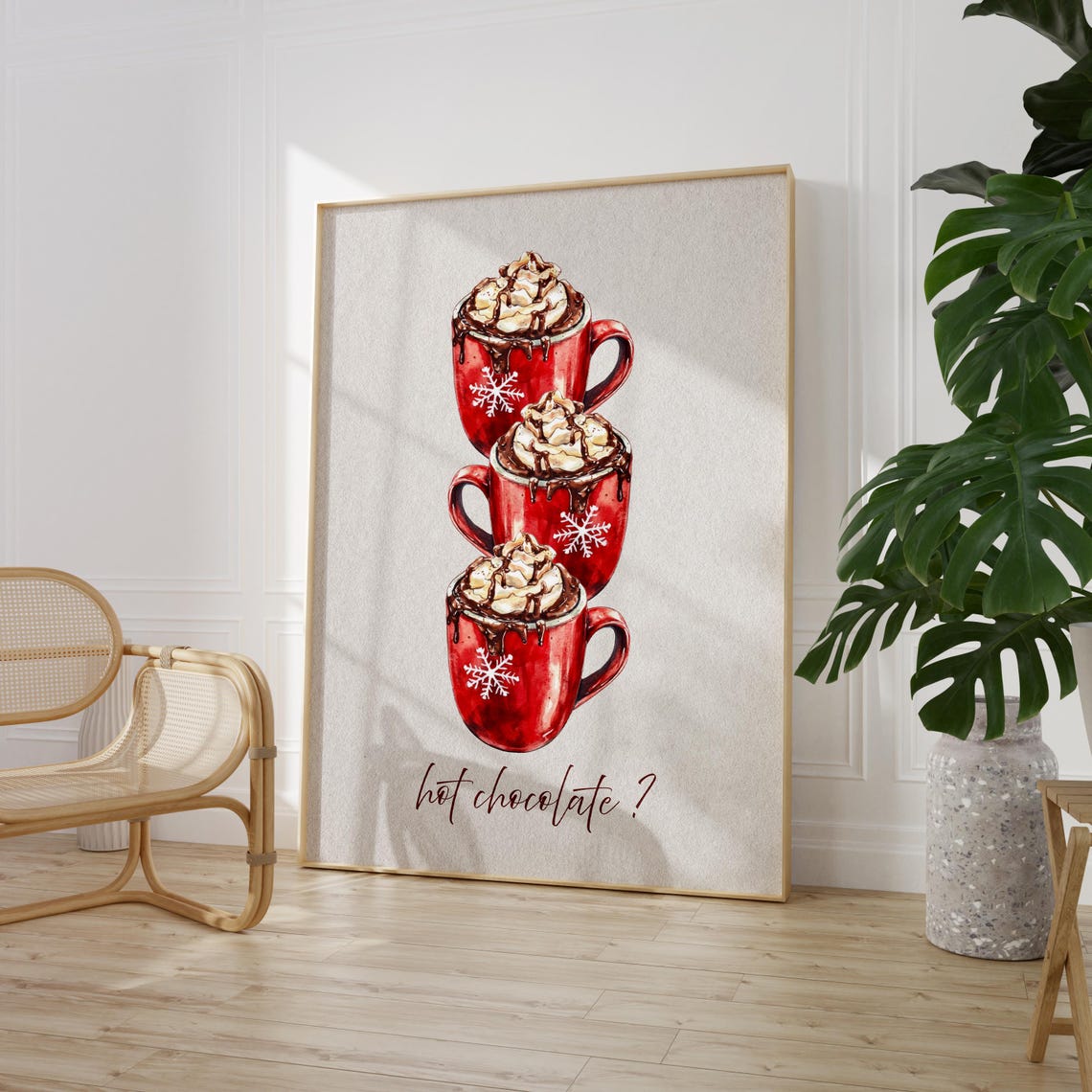 Red Hot Chocolate Mugs Whipped Cream Christmas Kitchen Poster - Image 9