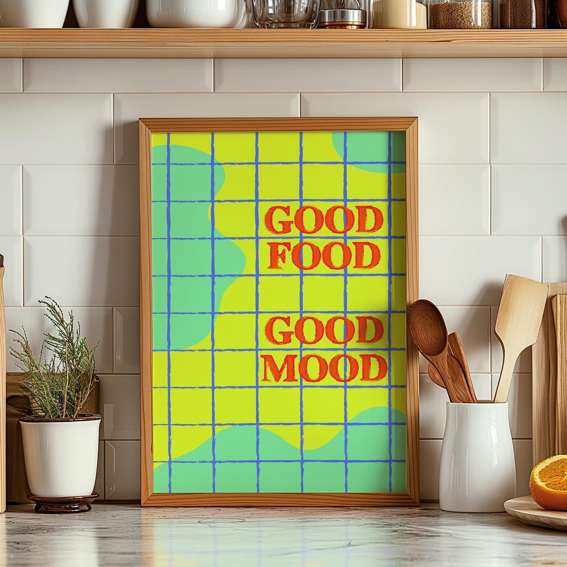 Good Food Good Mood Kitchen Poster Aesthetic Kitchen Decor Cute Cooking Art Kitchen Wall Art Print Chef Quote Wall Art