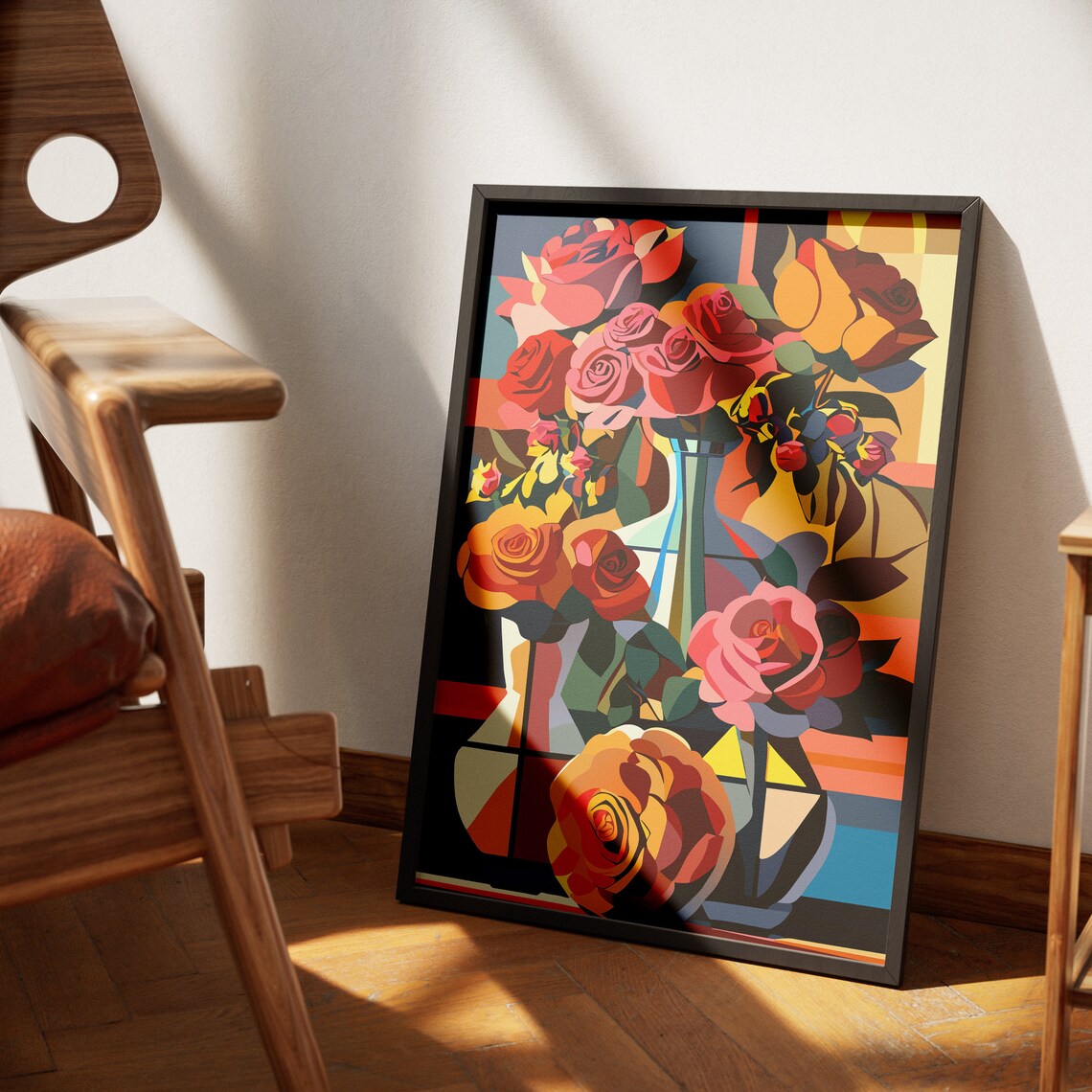 Colorful Roses In Geometric Vases Bold Modern Floral Art Poster - Image 4
