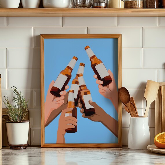 Cheers Beer Toast Print Bar Cart Decor