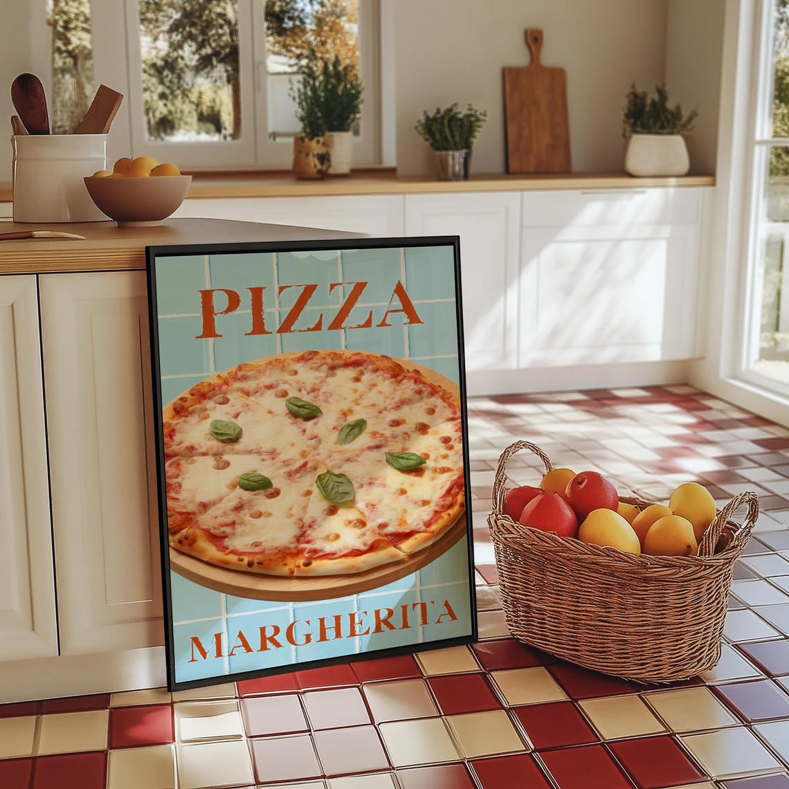 Classic Cheesy Pizza Margherita Retro Italian Kitchen Wall Art - Image 6
