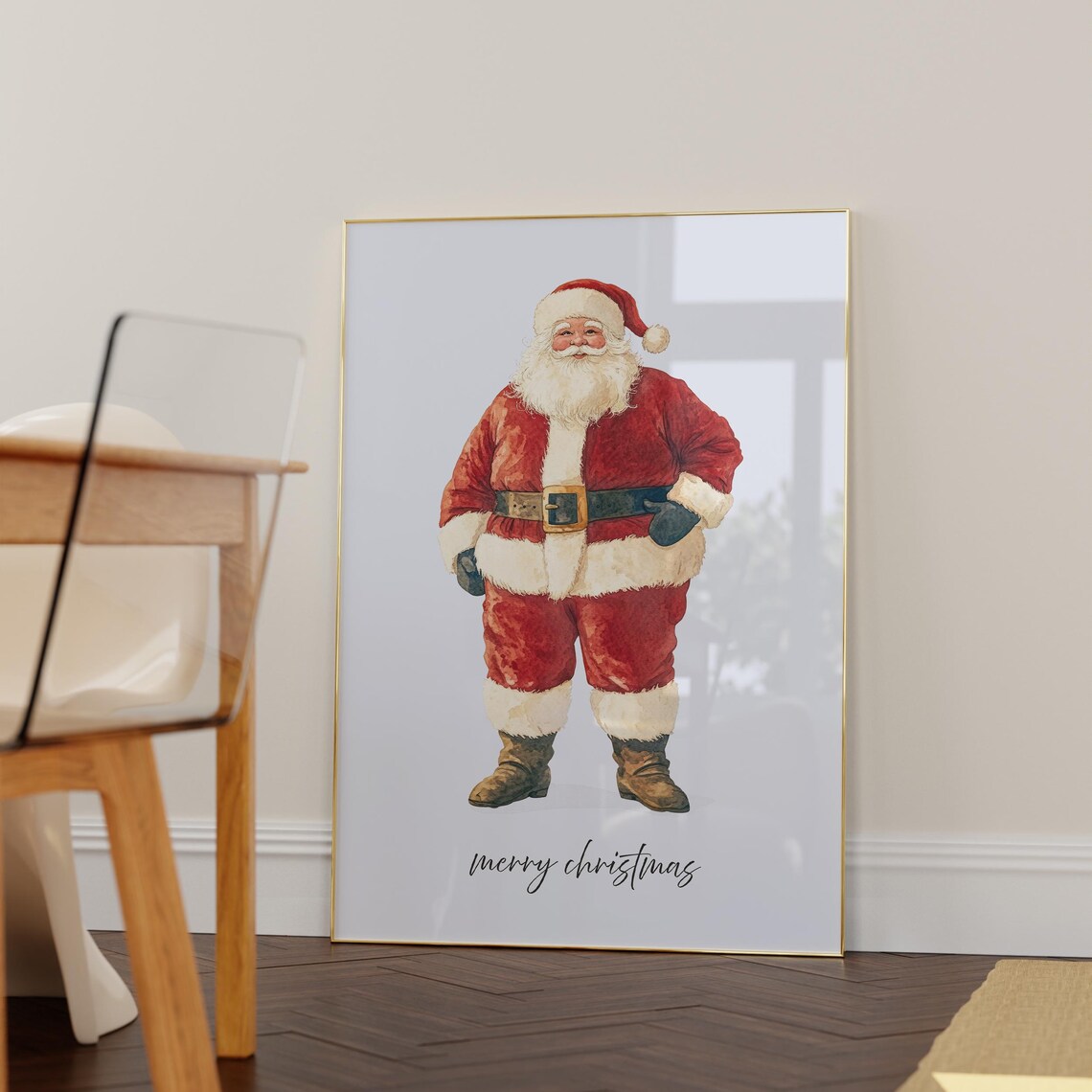 Classic Watercolor Santa Claus Portrait Merry Christmas Wall Art - Image 6