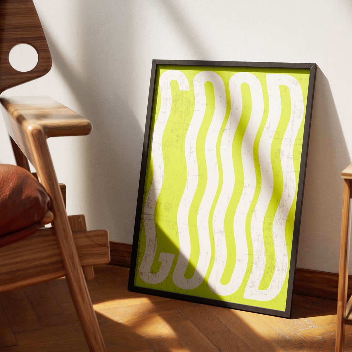 Lime Green Wavy Stripes Abstract Groovy Retro Style Wall Poster - Image 3